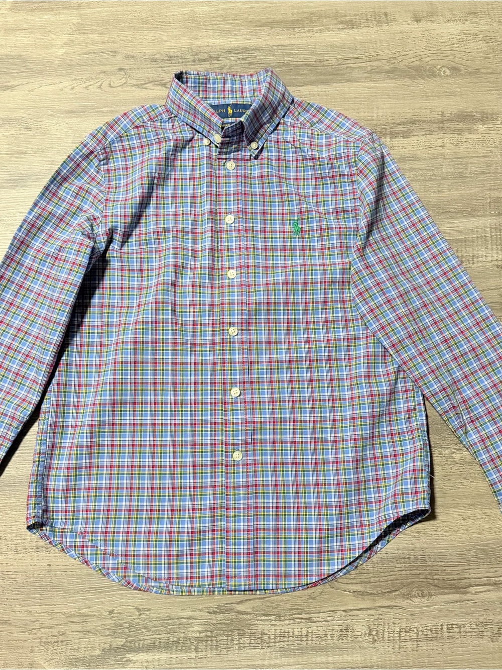 Ralph Lauren Boys Plaid Button Down Shirt Size Medium 10-12 Long Sleeve Stretch